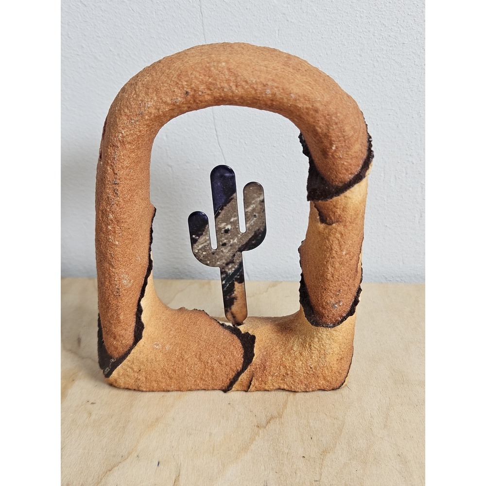 Southwestern Sandstone Cactus Sculpture Desert Art Decor 3.5" Vintage